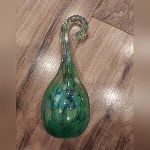 Art Hand Blown Glass Paperweight Optical Spiral Pointed Teardrop 8.5"  Green